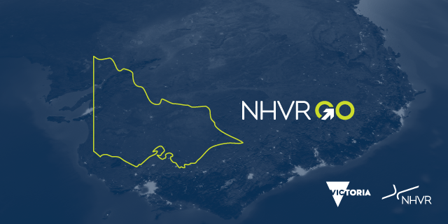 Image of Victoria over a high level background of Australia. Includes the NHVR Go, Victoria Department of Transport and Planning and NHVR logos. 