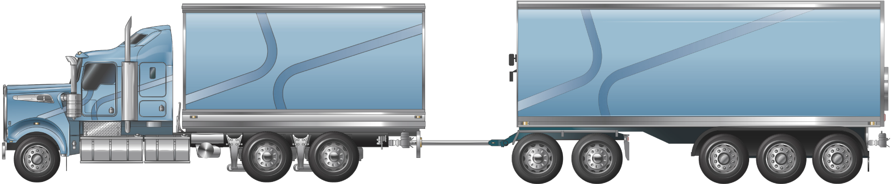 Image of 3-axle rigid truck towing a 5-axle dog trailer