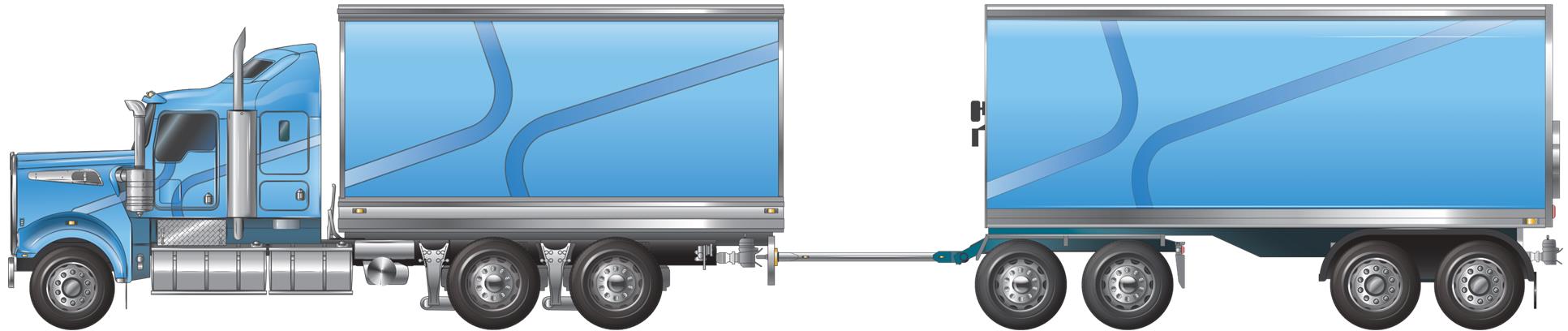 3-axle rigid truck towing a 4-axle dog trailer