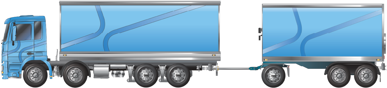 Image of 4-axle rigid truck towing a 3-axle dog trailer