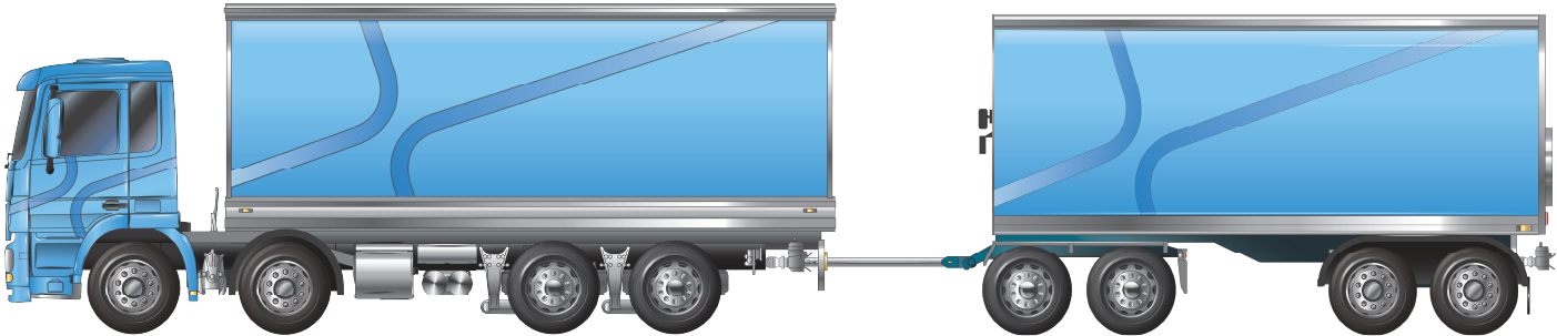 Image of 4-axle rigid truck towing a 4-axle dog trailer