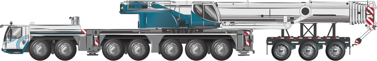 Image of Reference vehicle 7a refers to a 7-axle all-terrain mobile crane with a 3-axle dolly