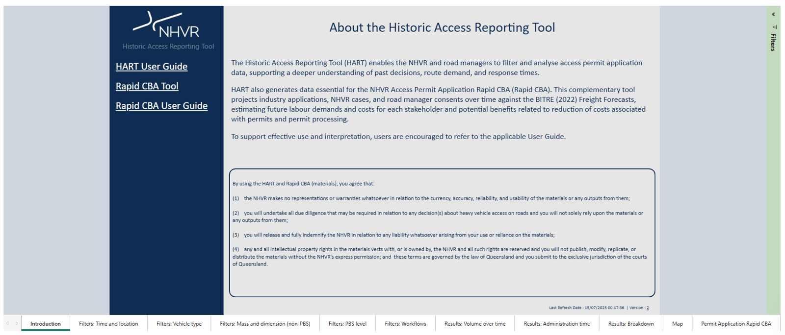 Image shows the tab in the HART tool where the introduction and learning materials can be found to help use the tool.