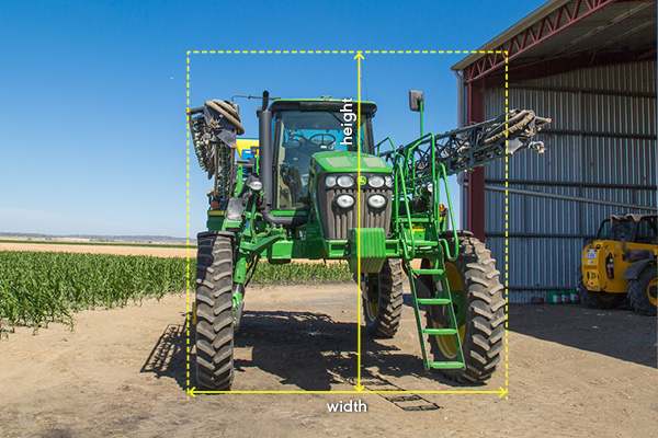 example of an agricultural vehicles height and width dimensions