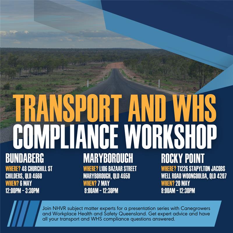 Image of NHVR Transport and WHS Compliance Workshop - Rocky Point details that have been listed in the event information above. Woongoolba Public Hall from 9am-12.30pm AEST Tuesday, 20 May 2025 with Andrew