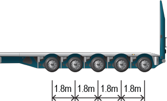 Axle spacing of 1.8m between each centreline on the low loader