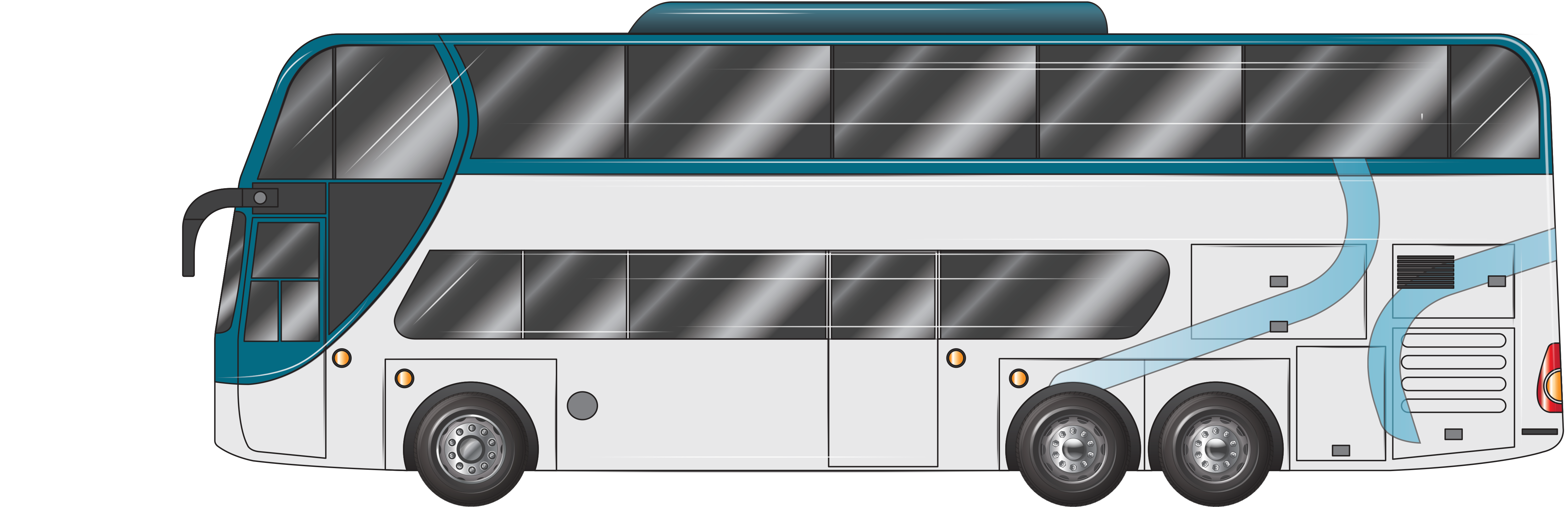 three axle double decker bus no longer than 12.5m with a rear tandem axle group fitted with single tyres on one axle and dual tyres on the other axle example