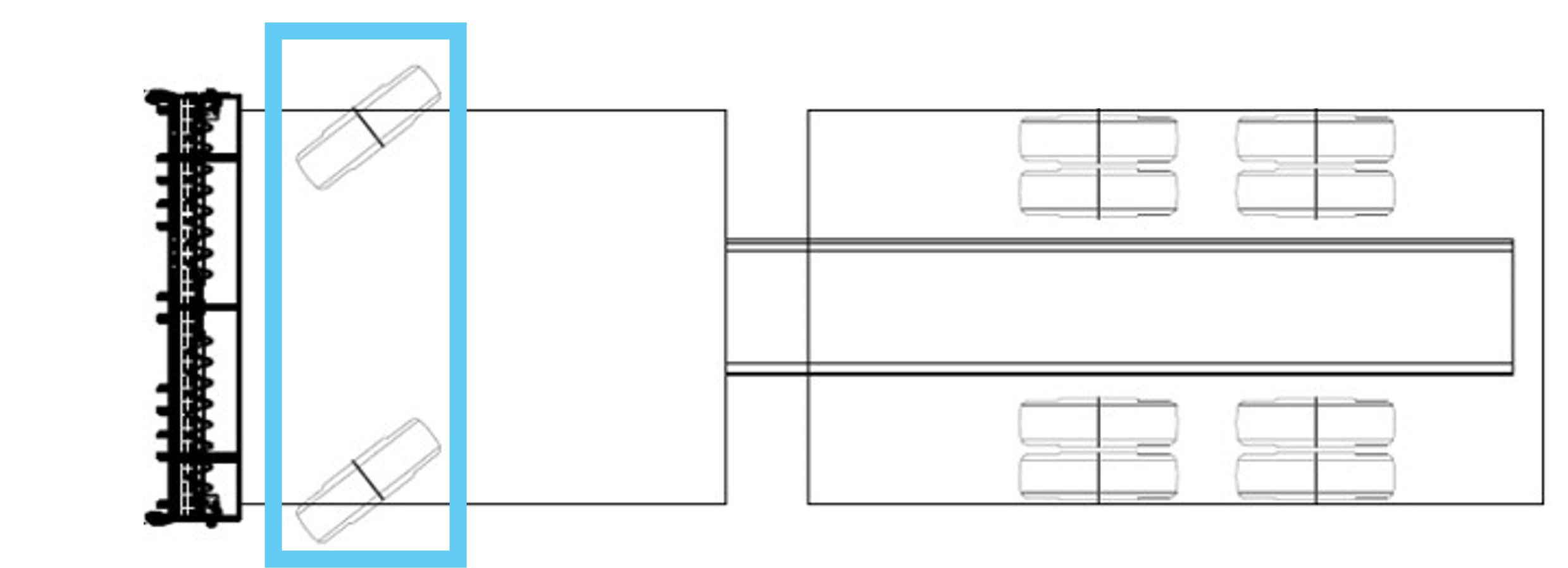 Example of a VA width drawing where the steerable axle is highlighted