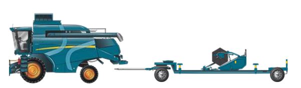 Example of a Harvester towing a comb trailer 