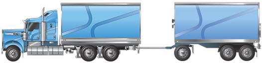 QLD Truck and Dog 31.5m - Image of tandem drive truck towing trailer with a single and tandem axlees