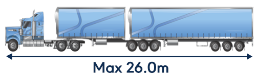 Image of Road Train Prime Mover b-double combination showing 26m length