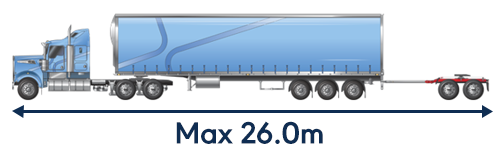 Image of Road Train Prime Mover showing unlaiden converter dolly length