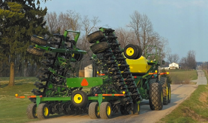 Example of an Air Drill seeder in transport mode