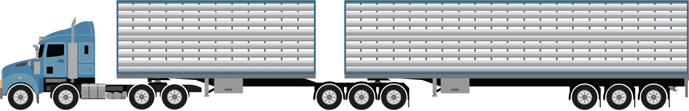 a B-double combination, used for carrying cattle, pigs, sheep or goats example