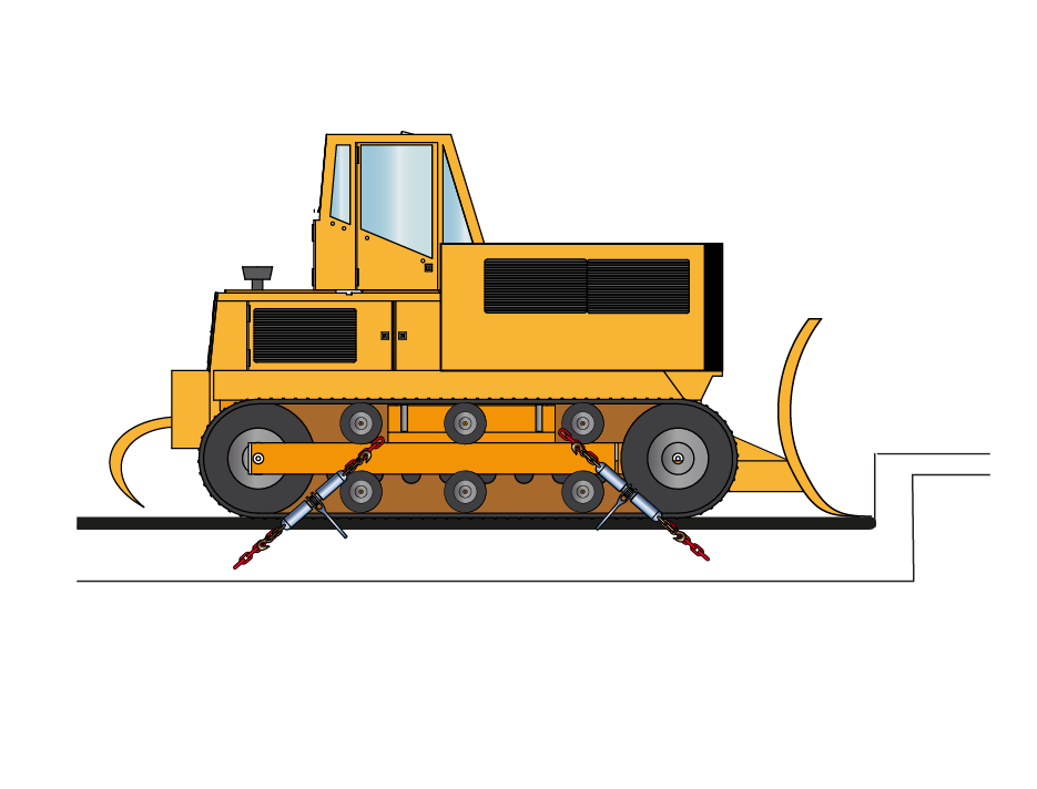 Direct restraint is often used as part of the load restraint system for some common load types, including equipment like bulldozers by using restraint equipment such as chains.