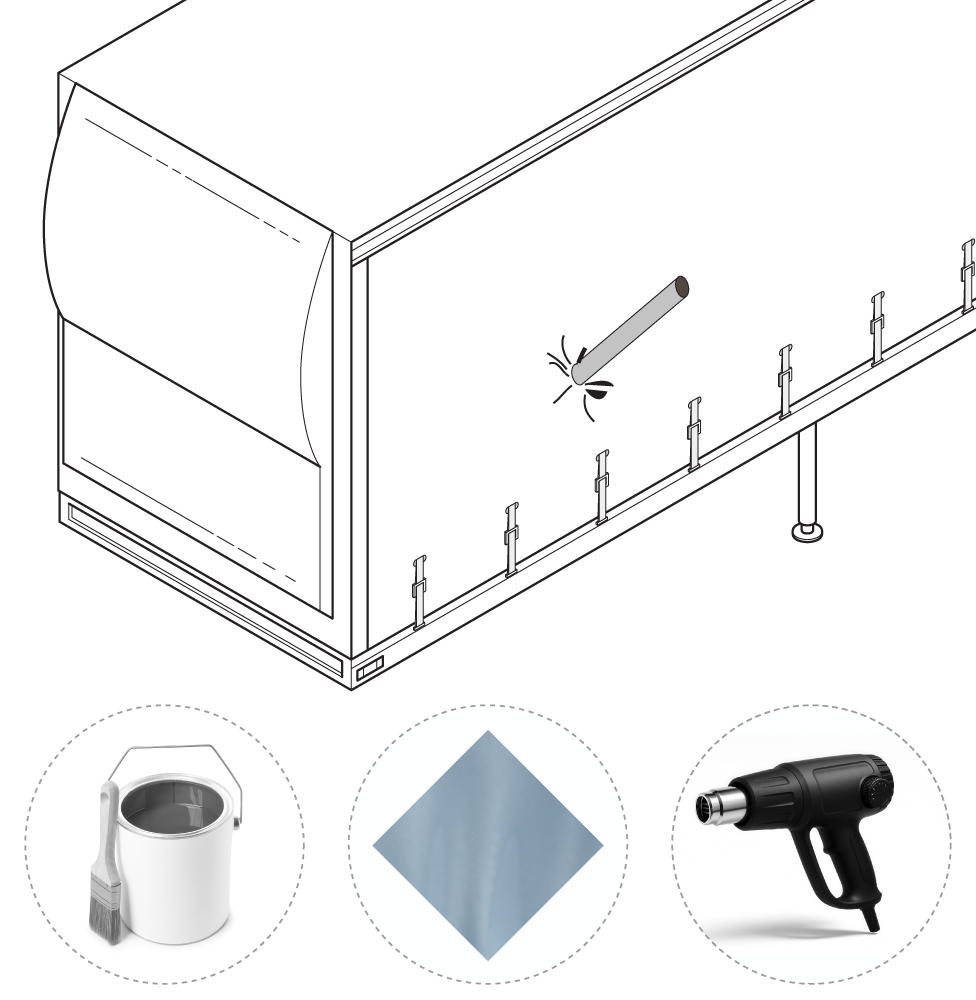 Repairs to load-rated side curtains should be carried out by qualified technicians.