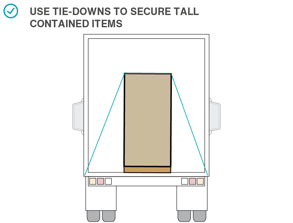 Use tie down to keep tall contained items secure.