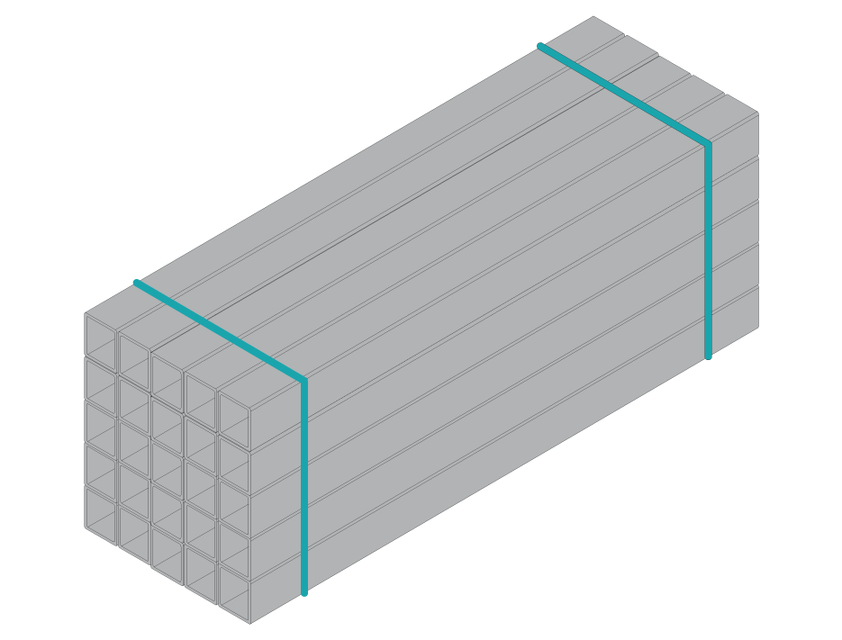 Usually made of steel or plastic, tightly bound around a load often tensioned using pneumatic or electric tools or machinery to keep items together.