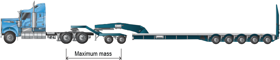 An example of a prime mover towing a tandem axle low loader dolly and quin-axle low loader