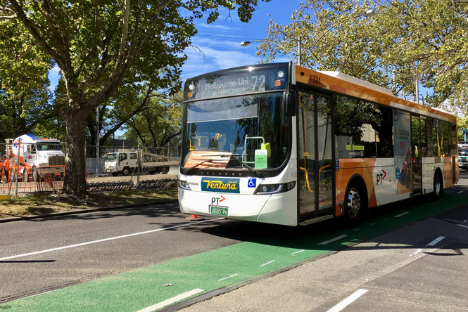 Image is of a Melbourne 2-axle bus