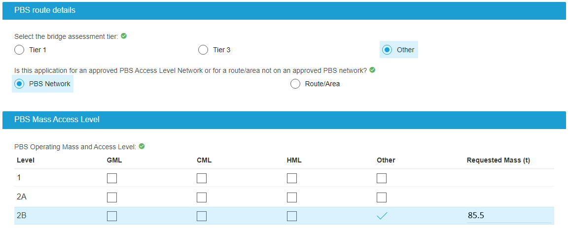 image is of an example of a Portal application screen for PBS route details. The PBS Network and PBS Mass access level are shown