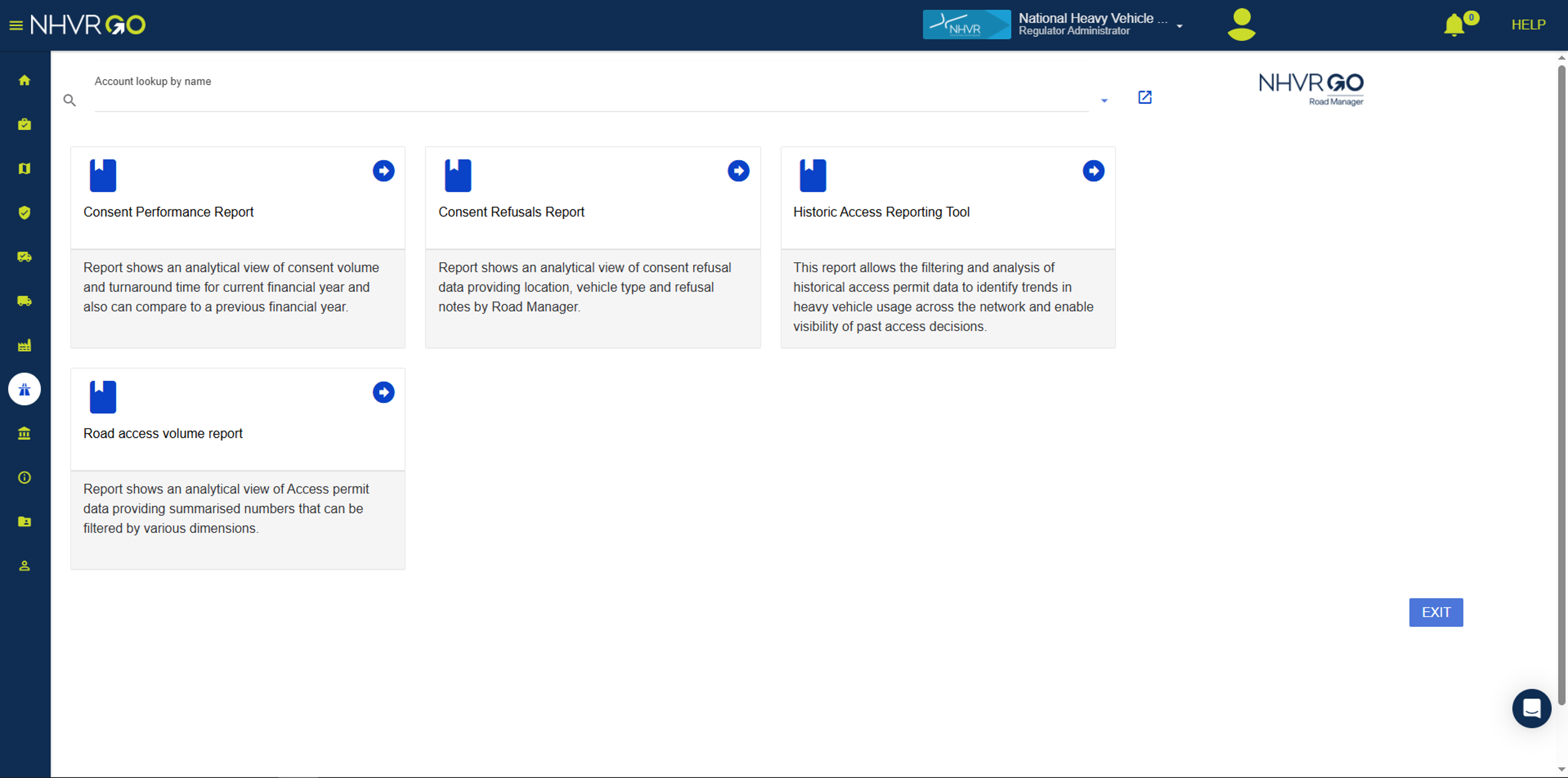 Image shows the main landing page for the HART tool in NHVR Go.