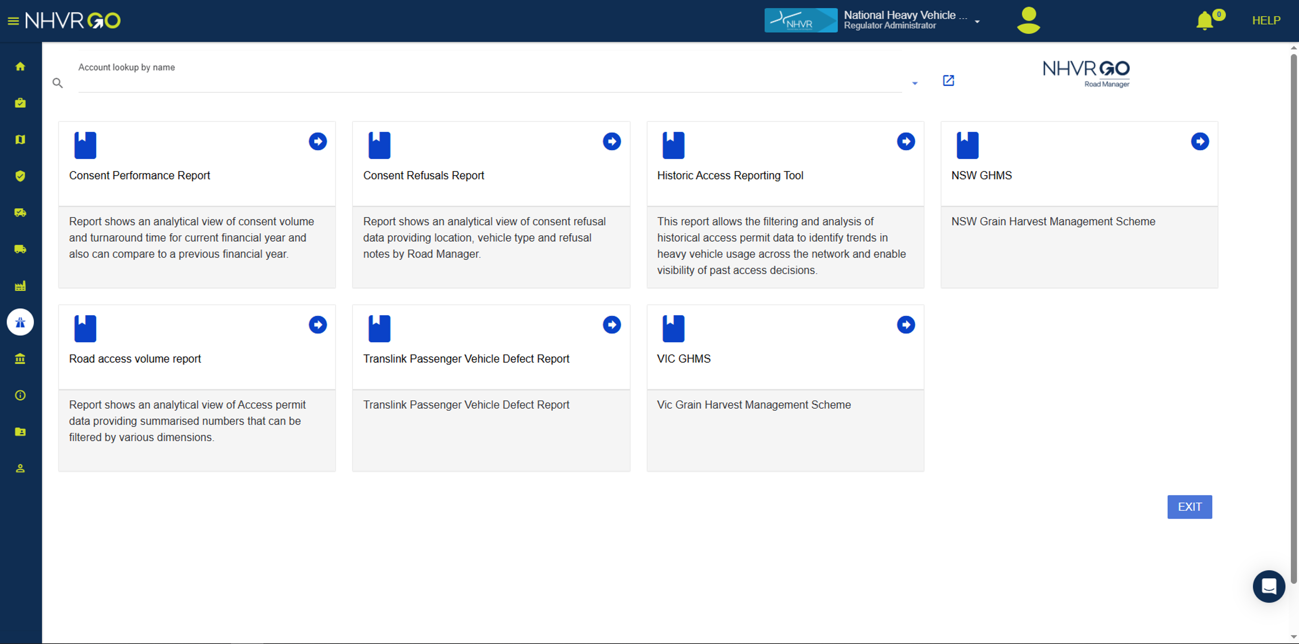 Image shows the main landing page for the HART tool in NHVR Go.
