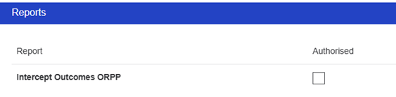 Example of locating the Operator Regulatory Performance Program - Intercept Outcomes Tool (ORRP - IOT) in NHVR Go for Administrator