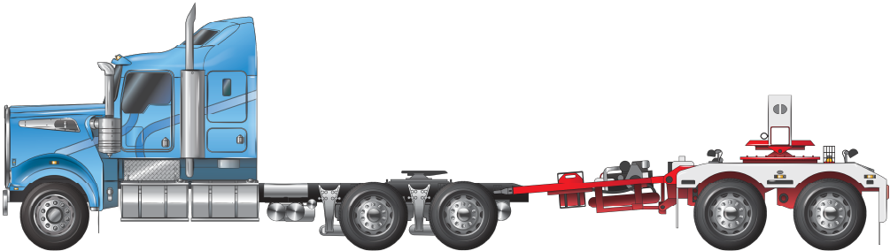 An example of a prime mover towing a 2 axle jinker trailer