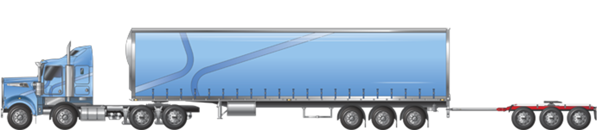 Image is displaying a Prime mover 2-2 and tri-axle trailer and tri-axle dolly.