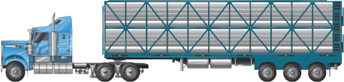 a prime mover and semitrailer combination, used for carrying cattle, pigs, sheep or goats example