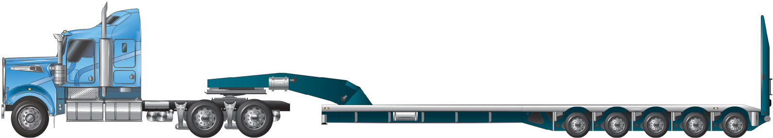 An example of a prime mover towing quin-axle low loader