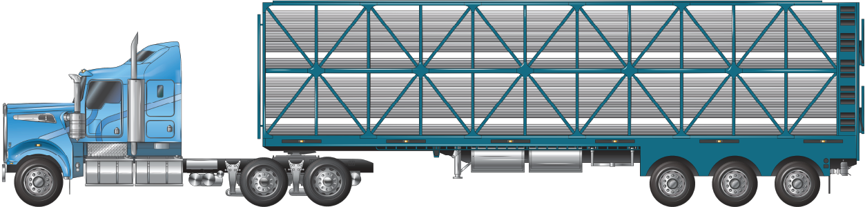 a prime mover and semitrailer combination with three axles, used for carrying cattle, pigs, sheep or goats example