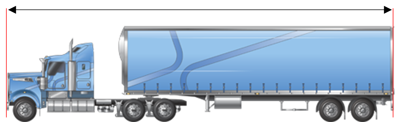 Image is displaying a Prime mover 1-2 and tandem-axle trailer with no tandem-axle dolly at 19m.