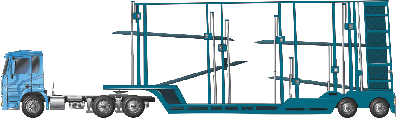 A prime mover towing a semitrailer vehicle carrier example