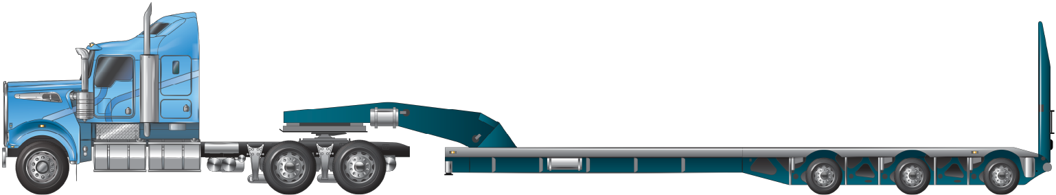 An example of a prime mover towing a tri-axle low loader