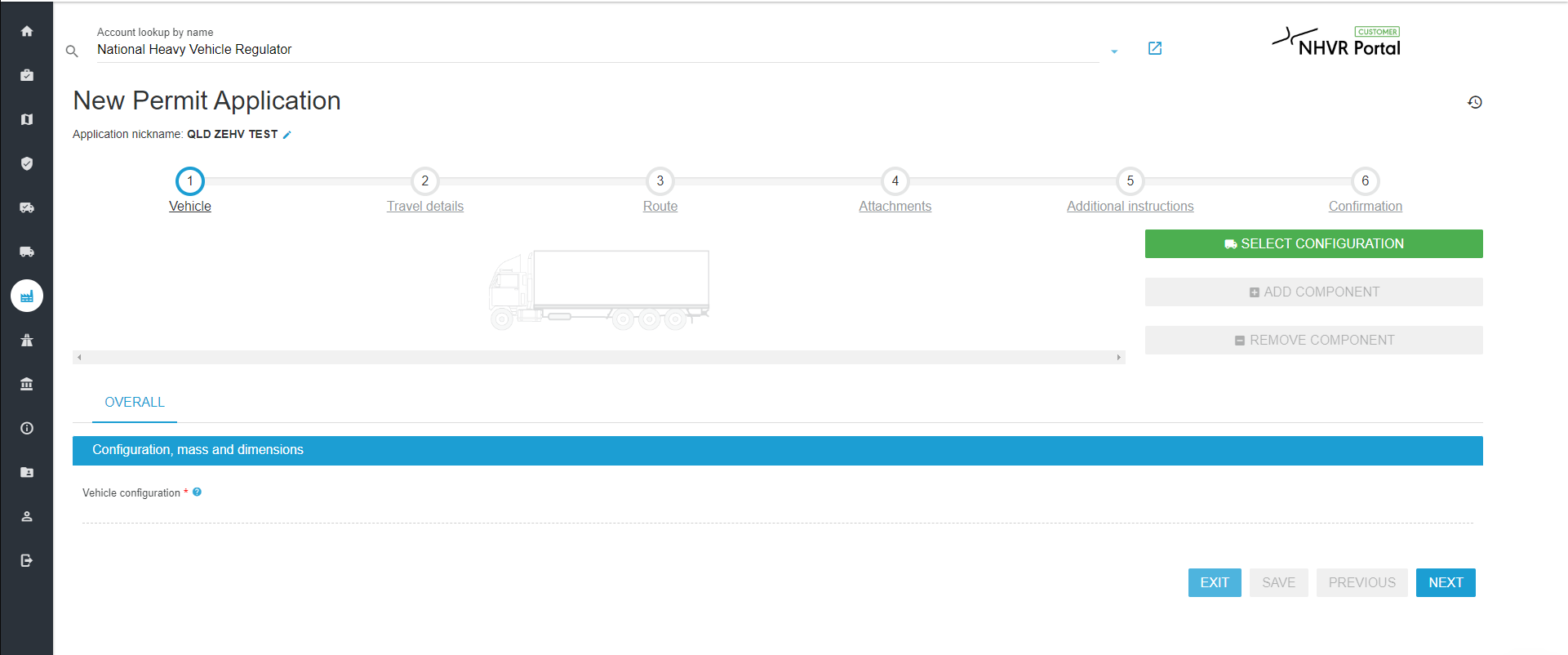 Screenshot showing NHVR Go screen with step 1