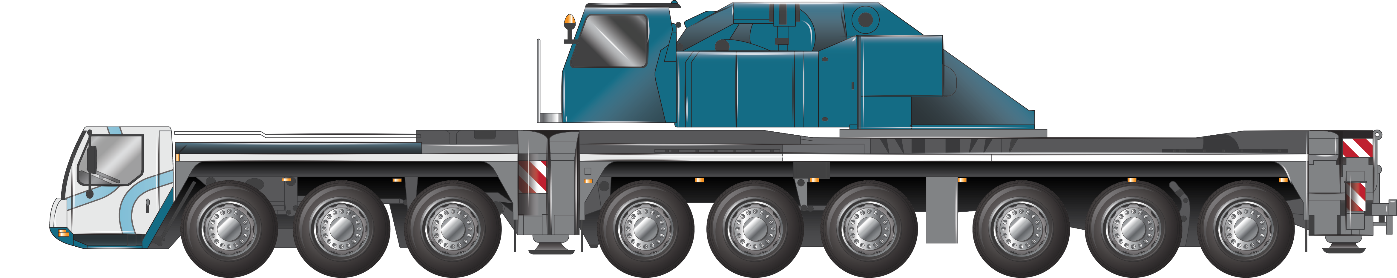 Image of Reference vehicle 5 refers to a 9-axle all-terrain mobile crane with no boom