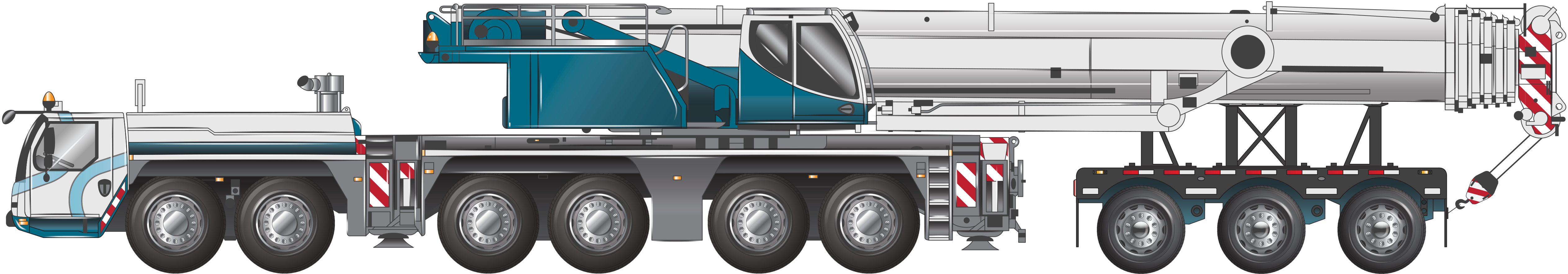 Image of Reference vehicle 6 refers to a 6-axle all-terrain mobile crane with a 3-axle dolly