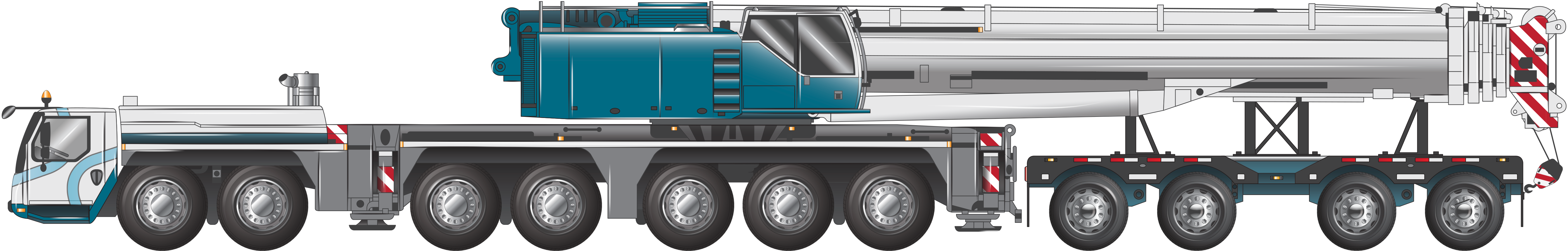 Image of Reference vehicle 7a refers to a 7-axle all-terrain mobile crane with a 4-axle dolly