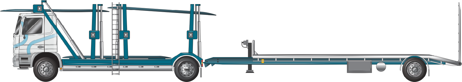 A rigid truck with a single steer axle and single drive axle; and a trailer fitted with a single axle group vehicle carrier example