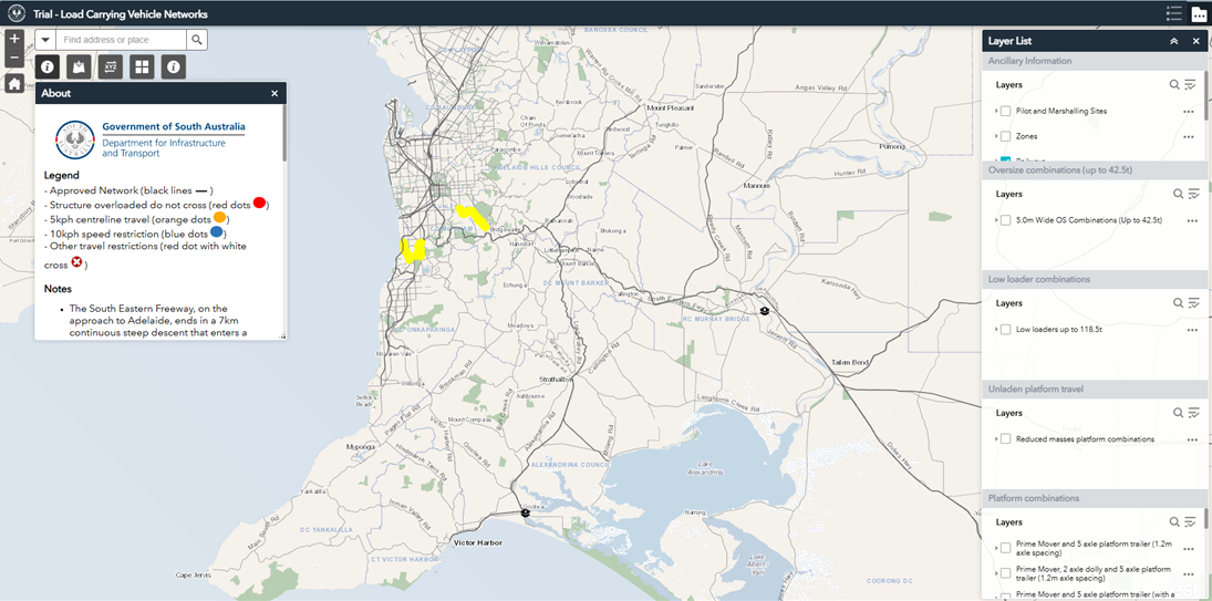 Example of the main page of the Trial - Load Carrying Vehicle Networks map