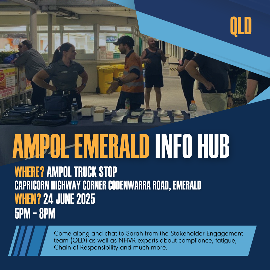 Image of NHVR Roadside details that have been listed in the event information above. Ampol Emerald from 5-8pm AEST Tuesday, 24 June 2025 with Sarah