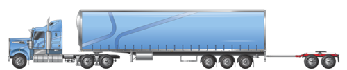 Image of Road Train Prime Mover showing unladen converter dolly