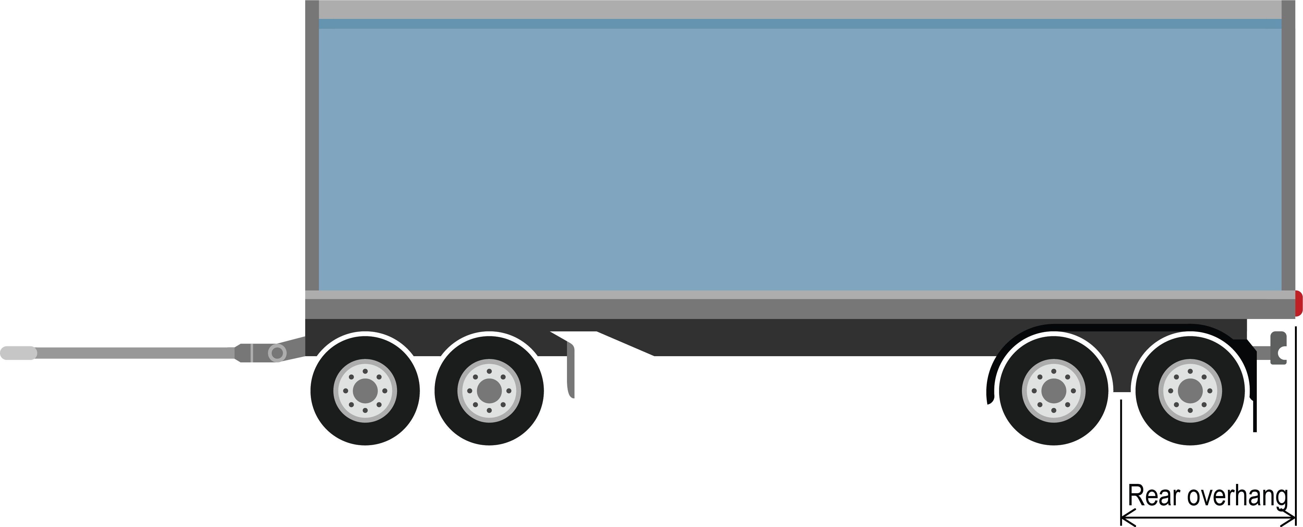 4-axle dog trailer with rear axle group fitted with dual tyres on each axle