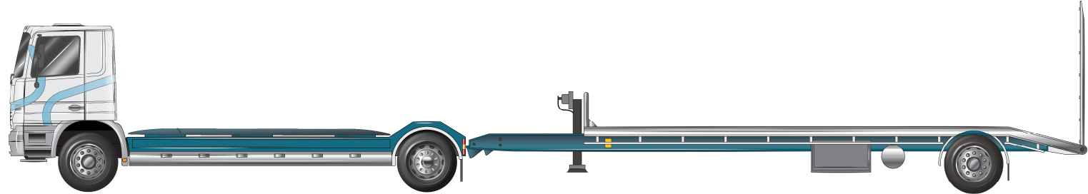 A rigid truck with a single steer axle and single drive axle; and a trailer fitted with a single axle group(unladen)example