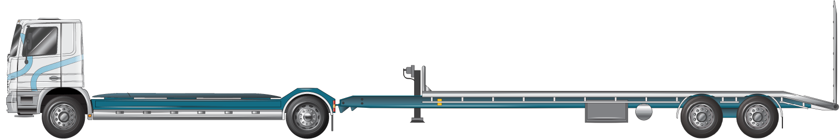 A rigid truck with a single steer axle and single drive axle; and a trailer fitted with a tandem axle group(unladen)example