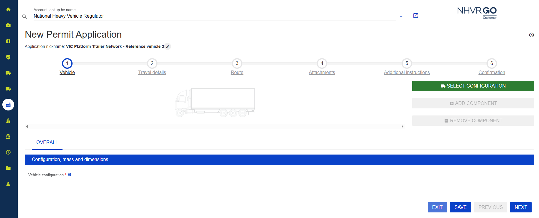 Screenshot showing NHVR Go screen with step 1